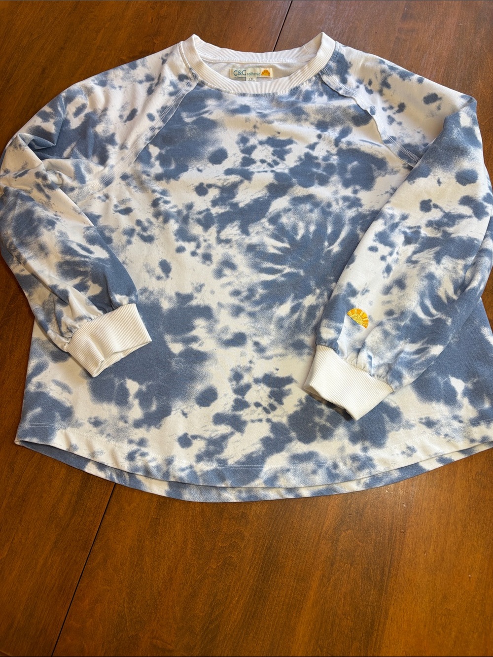 C&C California White and Light Blue Tie-Dye Crewneck